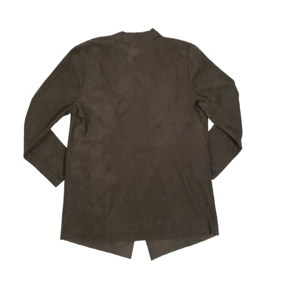 Chico’s Womens Faux Suede Drape Jacket Floral Embroidered Detail Green Size 8/10 - Picture 4 of 10